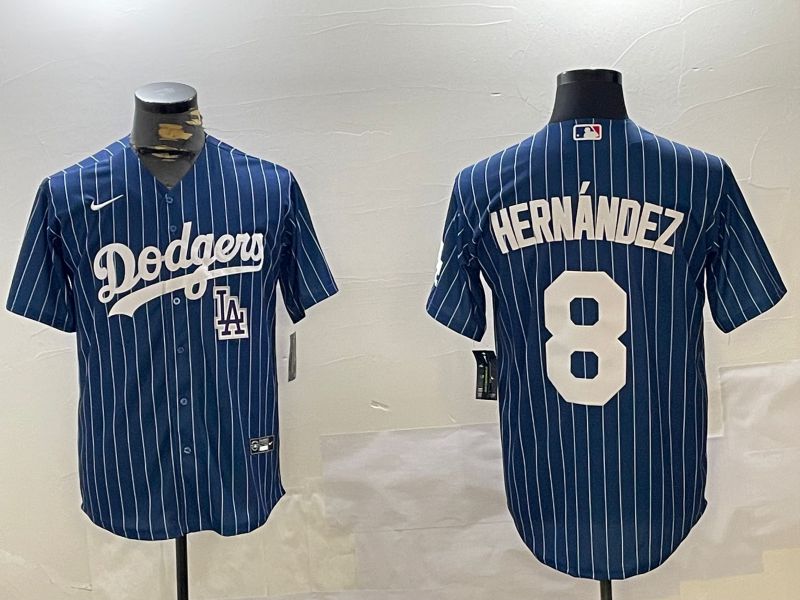 Men Los Angeles Dodgers 8 Hernandez Blue Stripe Game 2024 Nike MLB Jersey style 11206